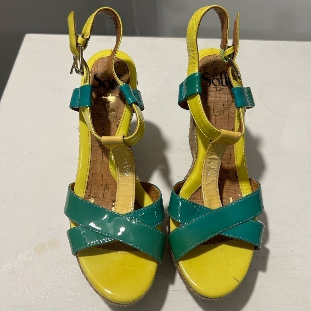 {Sofft} Pedra Ocean Patent Leather Espadrilles Wedges